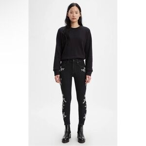 Levi’s 721 High Rise Skinny Floral Embroidered Premium Black Jeans Size 27